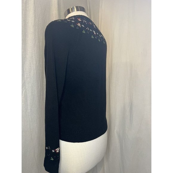 CHARTER CLUB Christmas Women's Cardigan Sweater Button up Size Medium Black - Picture 5 of 16